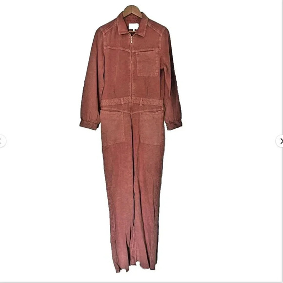 ba&sh Dova Denim Coverall Jumpsuit in Rose Pink Size Large - Picture 1 of 8